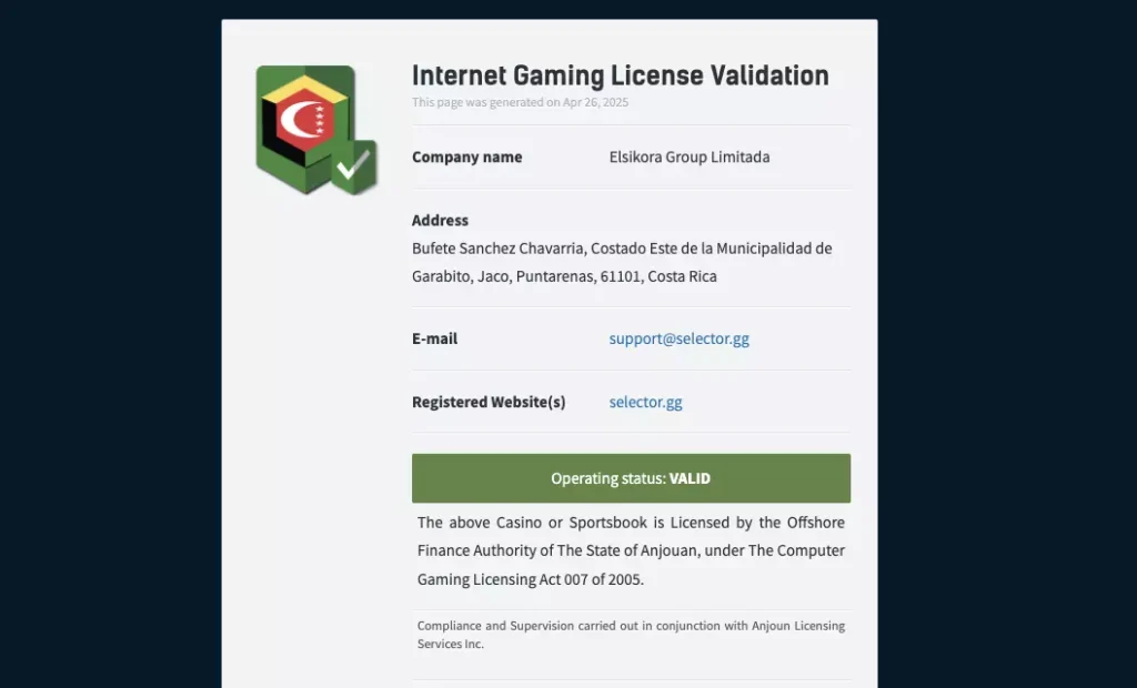 Лицензия казино Селектор